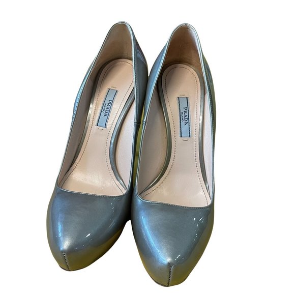 Prada Gray Patent Leather Platform Heels Size 8.5 - Picture 1 of 12